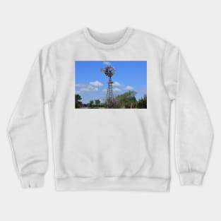 Kansas Windmill in Pasture with blue sky and clouds. Crewneck Sweatshirt